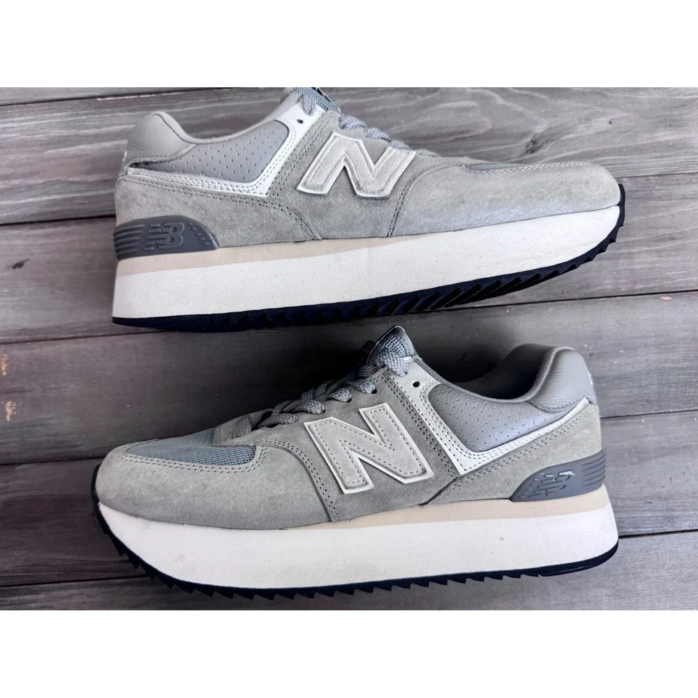 New Balance 574+ Platform Sneakers Grey White WL574ZBA Womens 11 Chunky Shoe - Picture 3 of 11